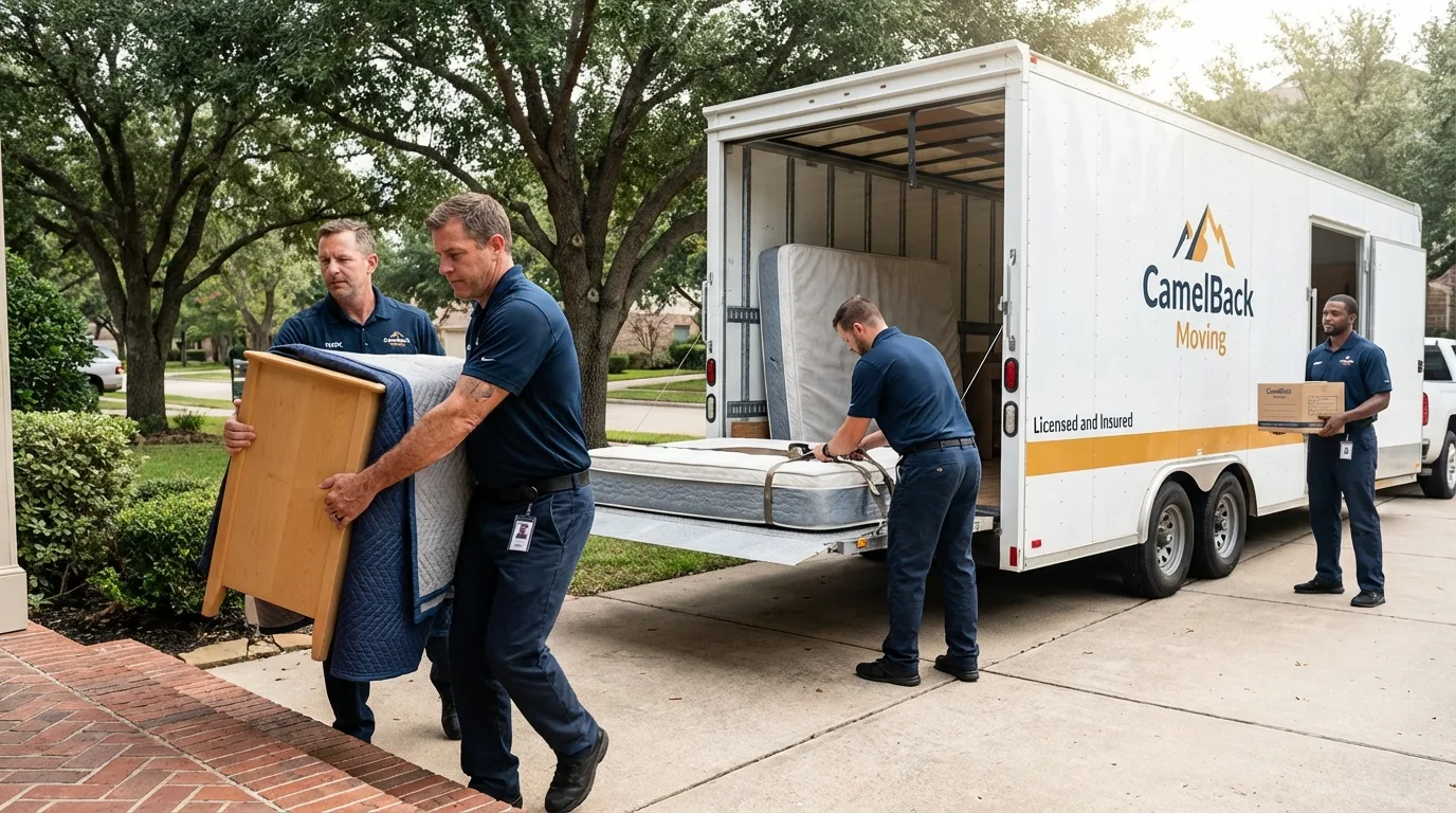 Crew loading residential truck for cross-state move from Marshall, MO